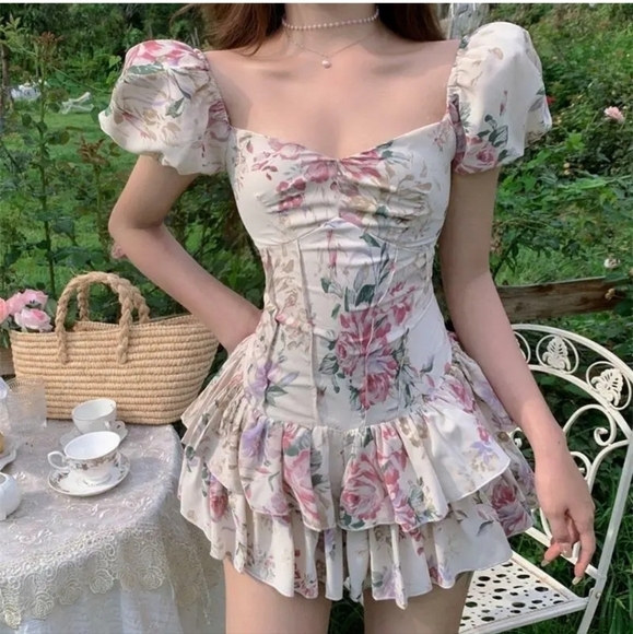 PUFF SLEEVE FLORAL DRESS - Picture 1 of 16